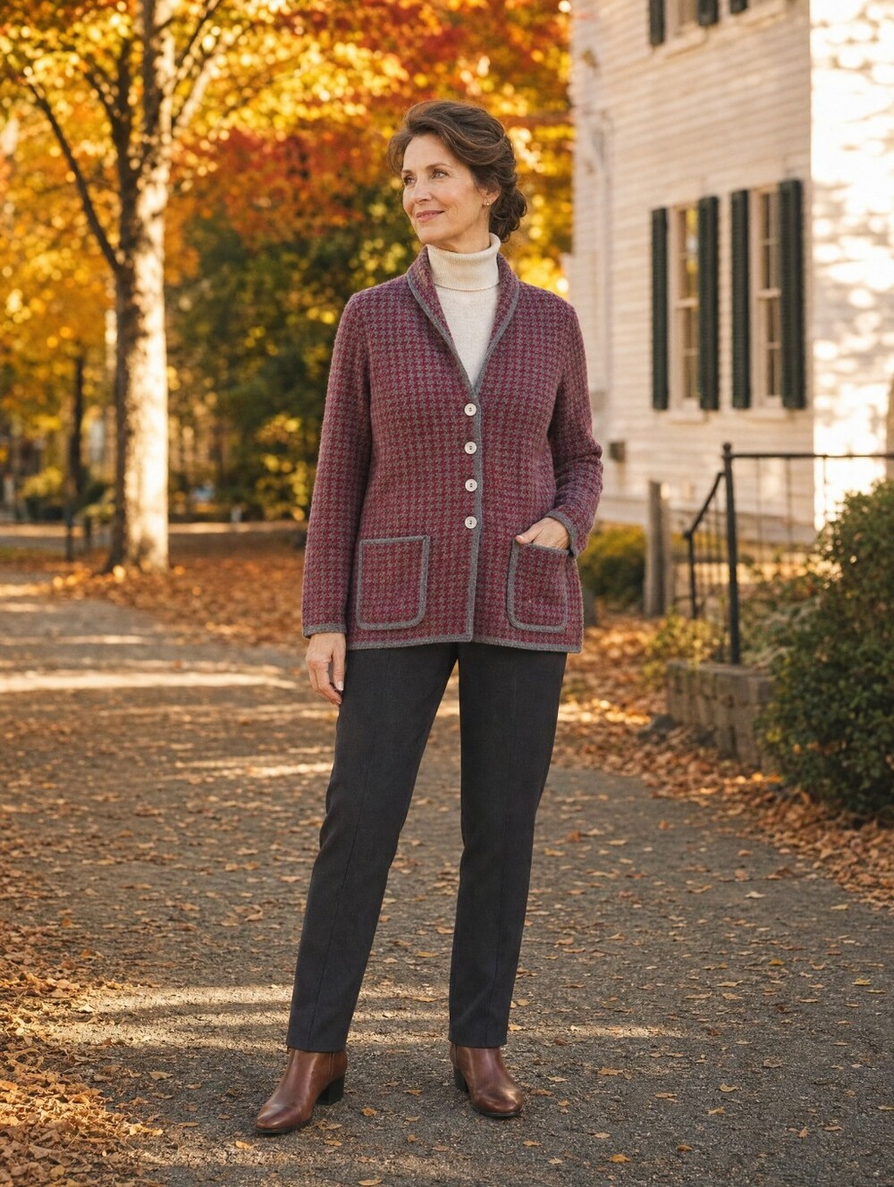 Appleseed's Red and Gray Houndstooth Cardigan